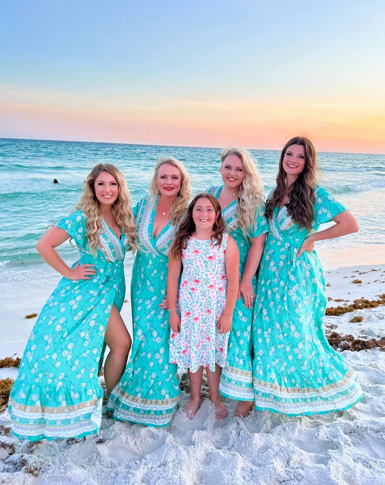 family beach photo outfits matching boho dresses
