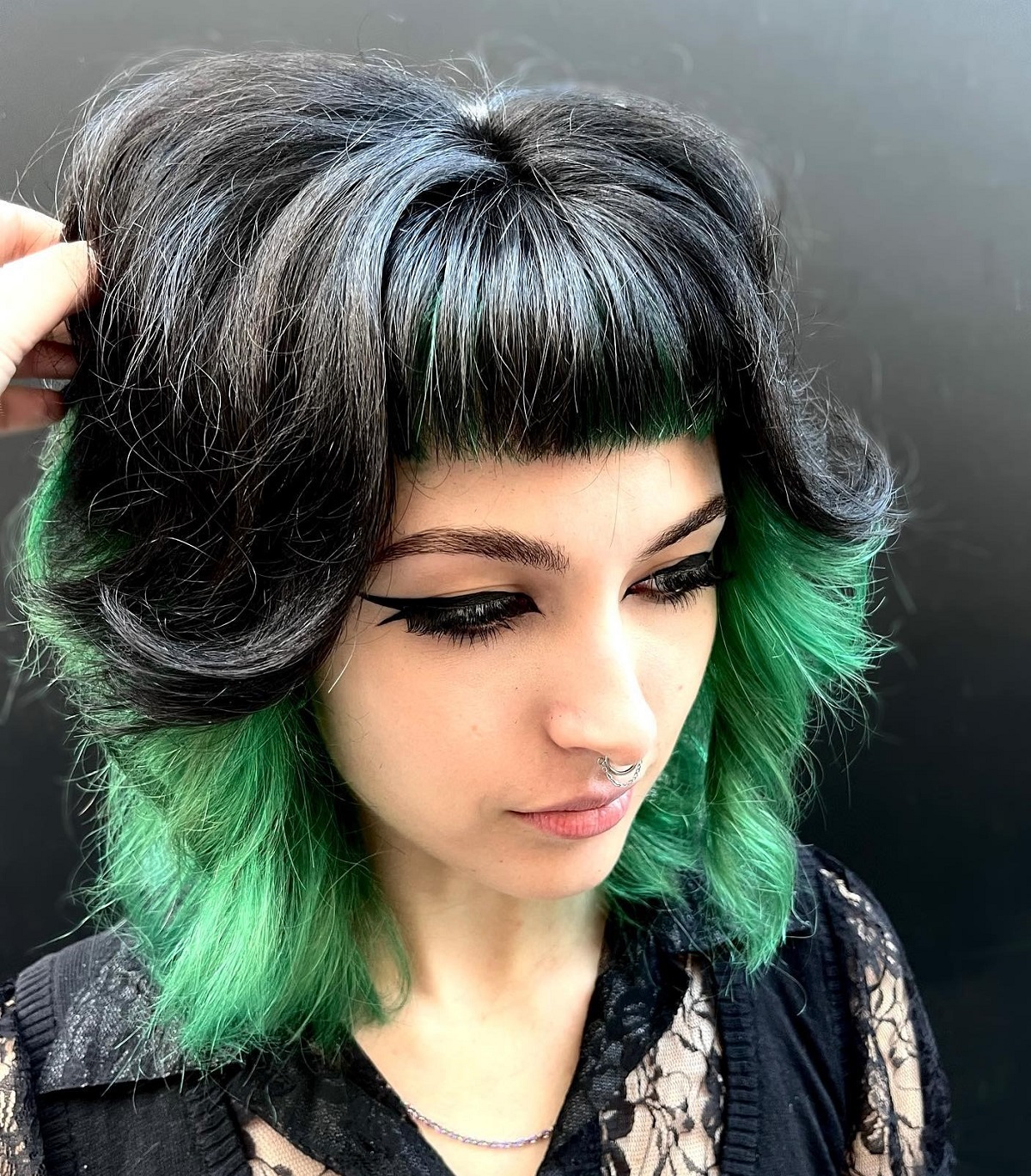 Green and Black Layered Hair