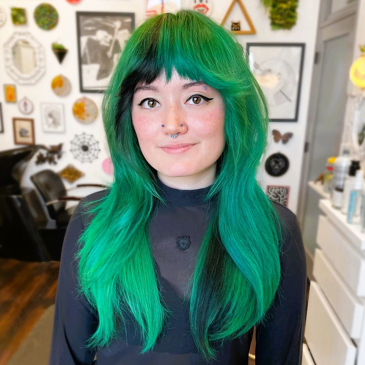 Green Hair with Black Underneath