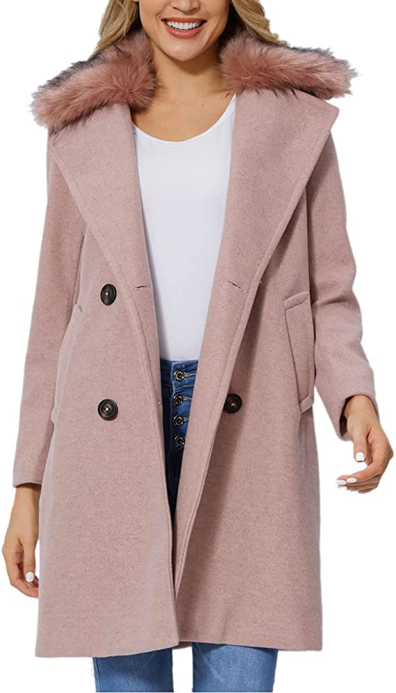 light pink trench coat women with faux fur