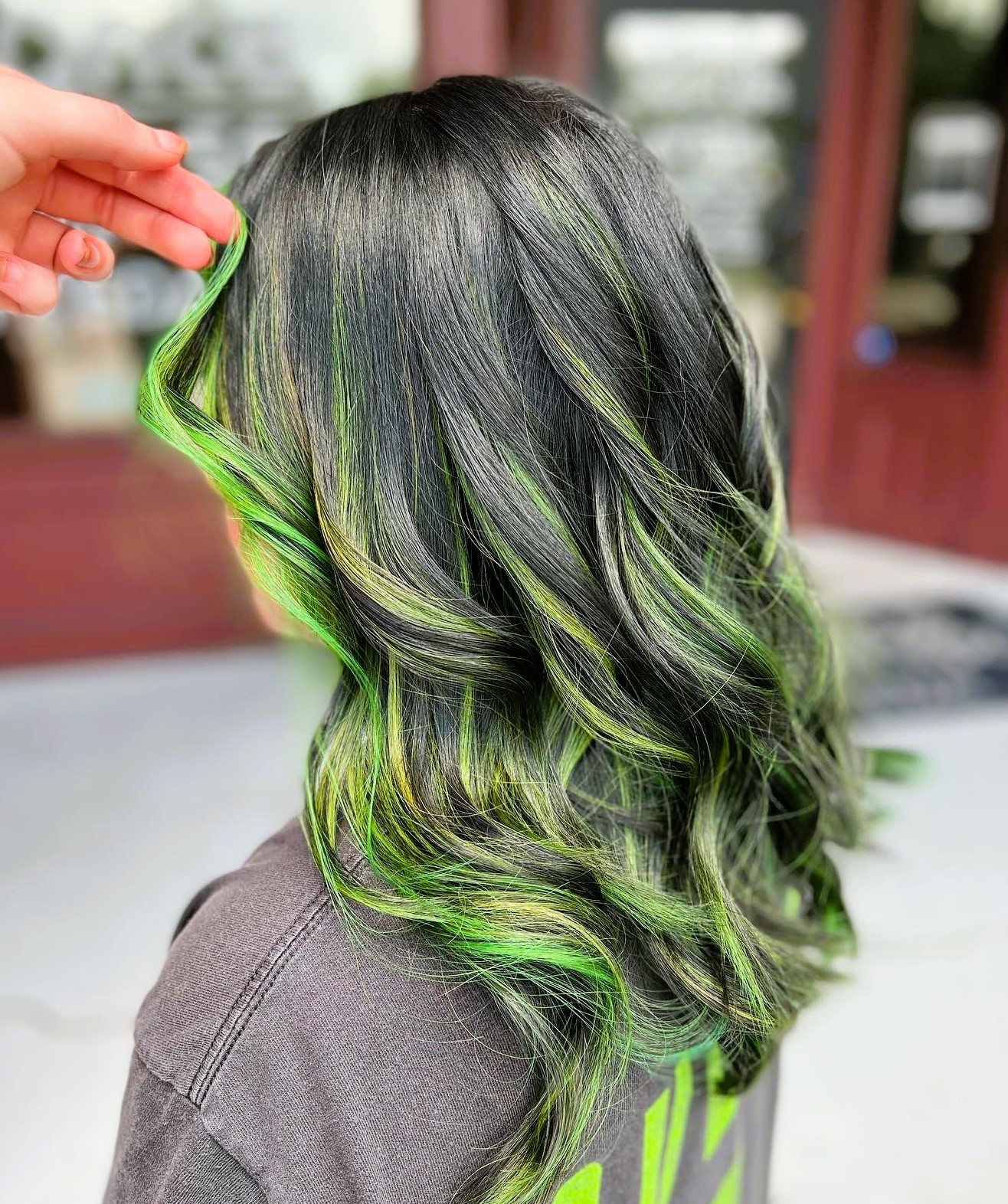 Lime Green and Black Balayage Hair