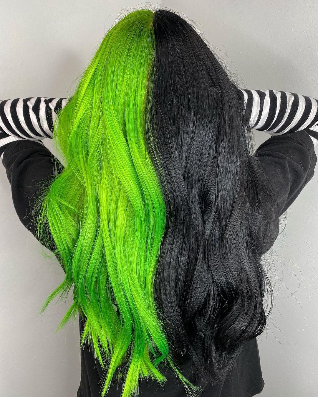 Split Black and Green Hair