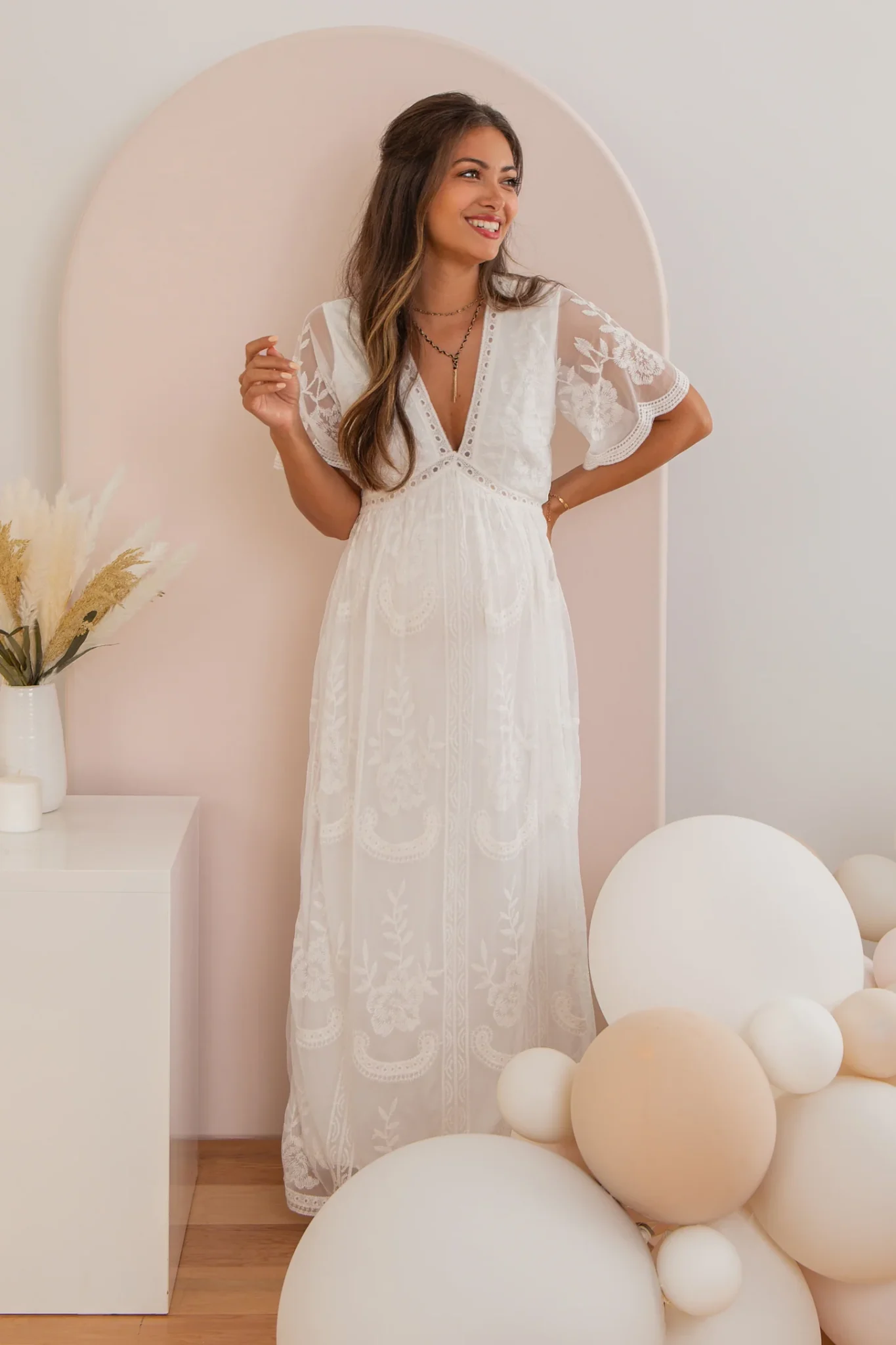 white lace baby shower dress