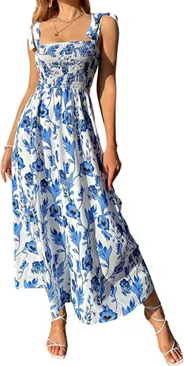 blue and white maxi graduation dress for guest