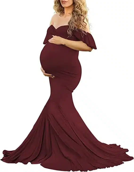 Saslax off shoulder plus size maternity photoshoot dress
