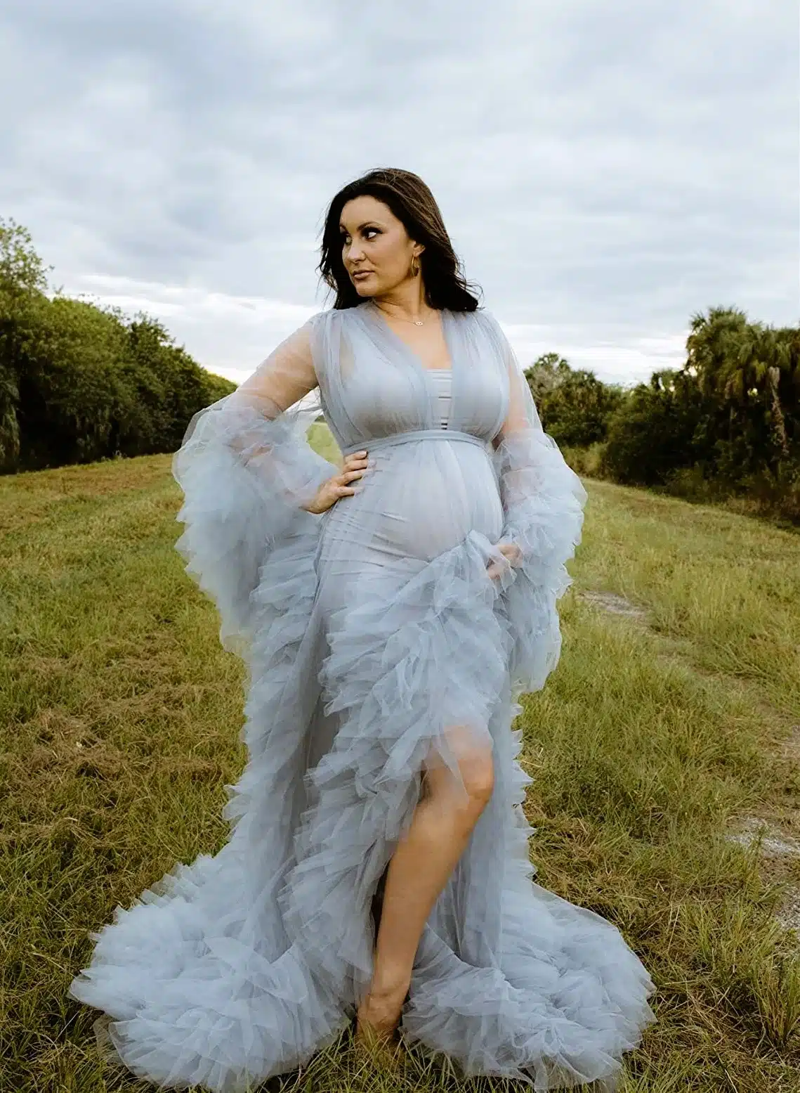 light blue maternity tulle gown