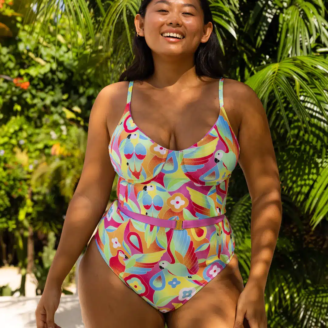 tropical one piece swimsuit with underwire
