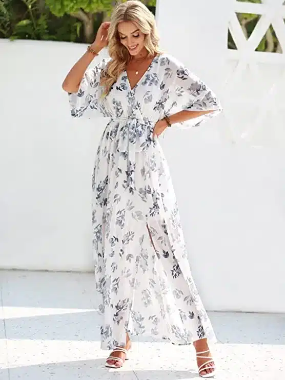 white floral maxi dress: what to wear to a baptism 