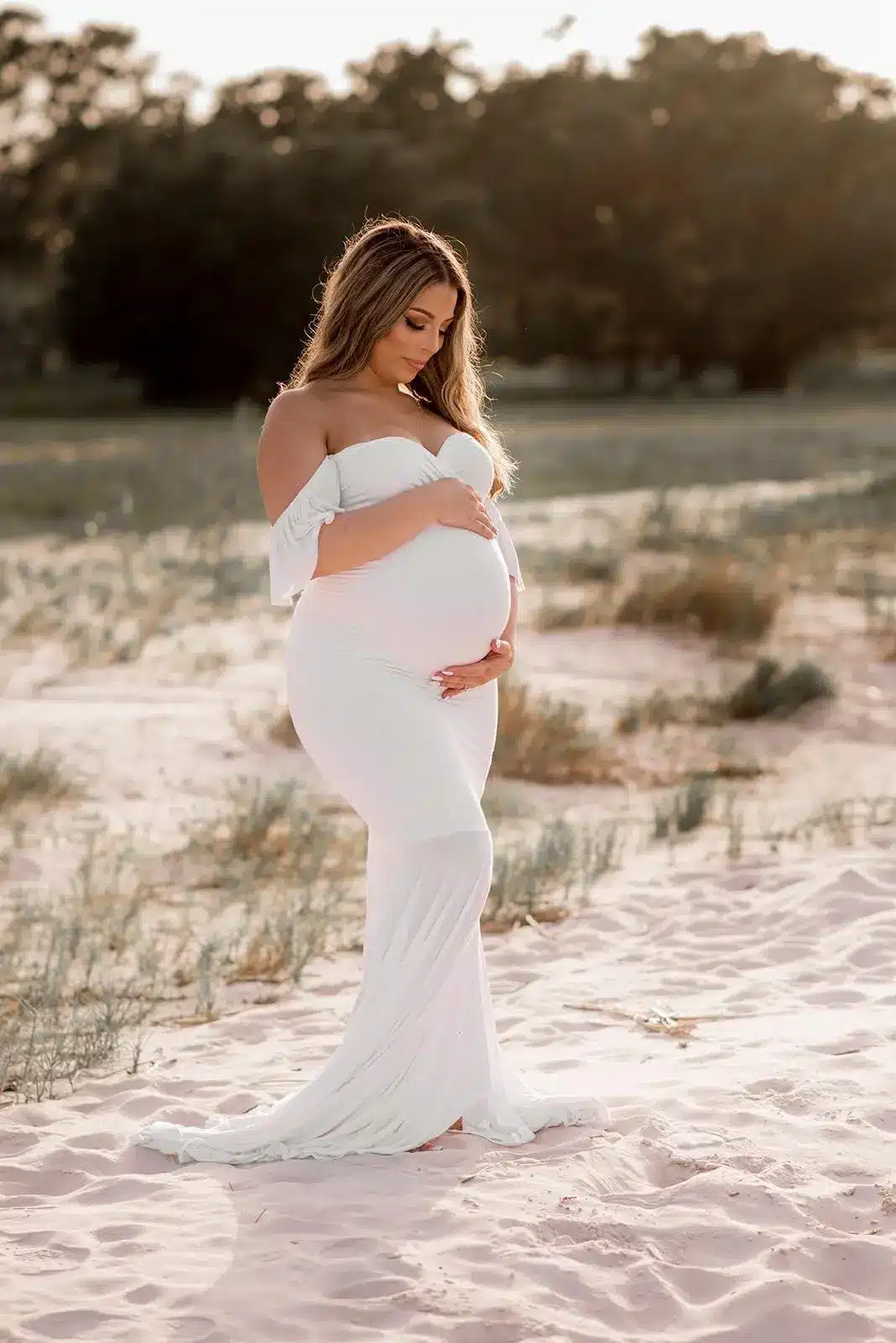 white maternity photoshoot dress