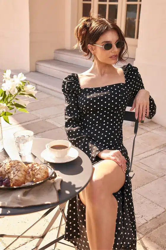 polka dot dress with long sleeves