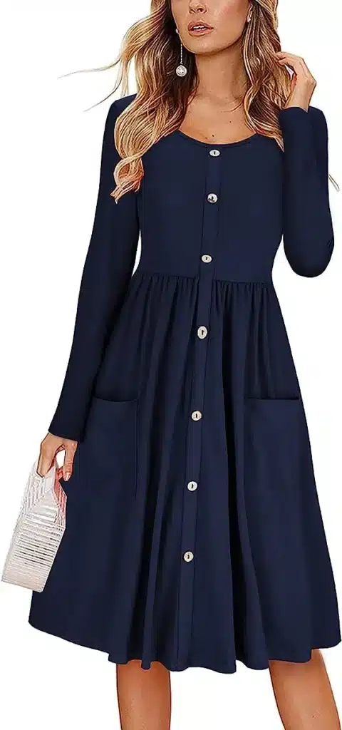 fall winery outfit + cute dress with buttons and long sleeves