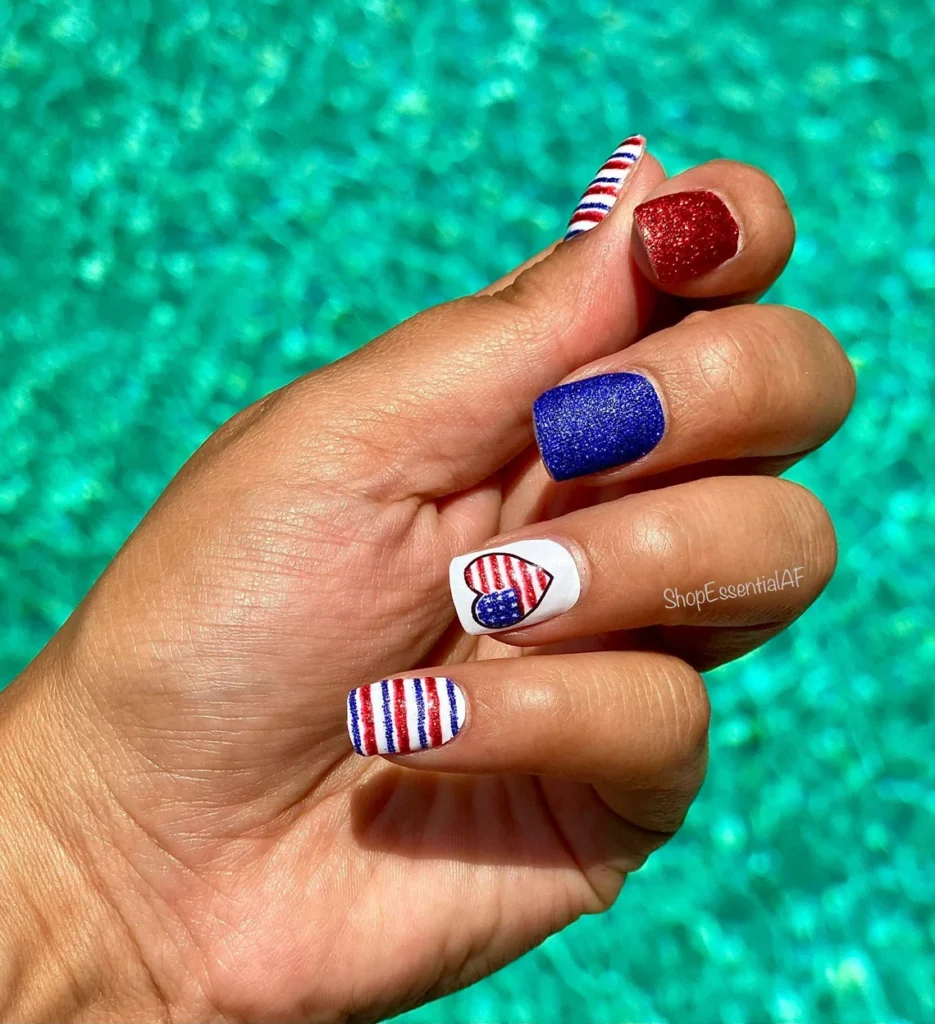 4th of July nail designs with stripes and hearts