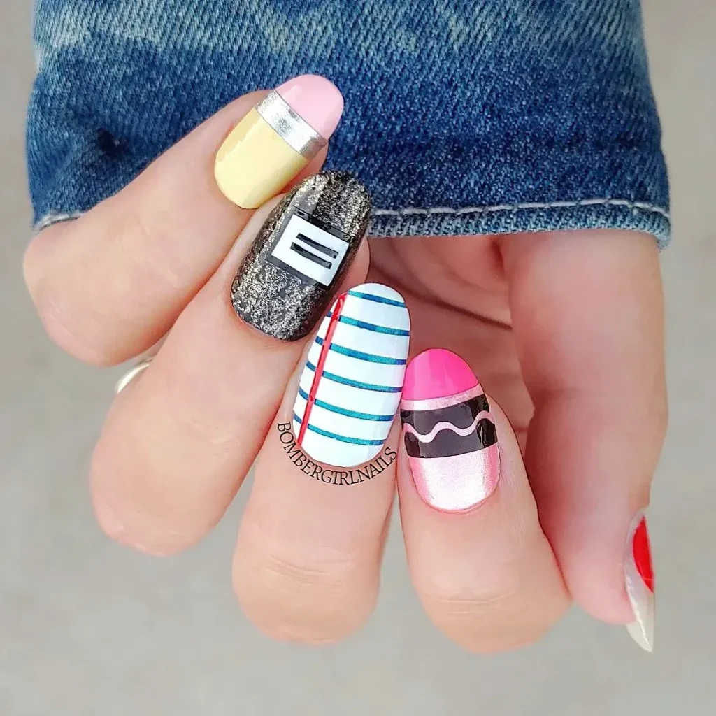 back to school nail idea with pencil