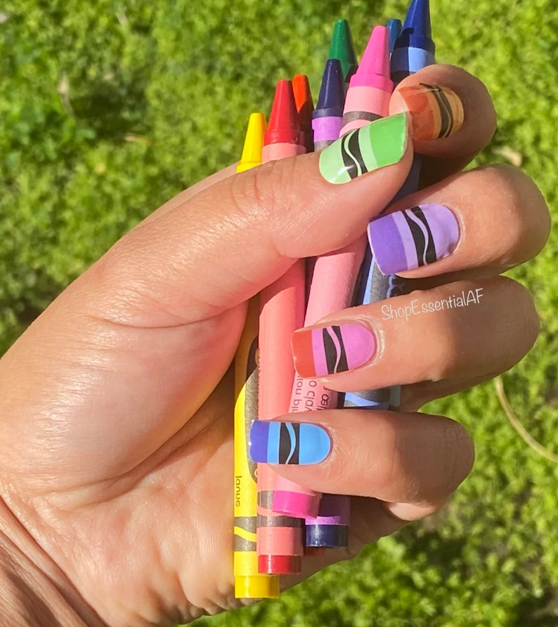 back to school nails with crayolas