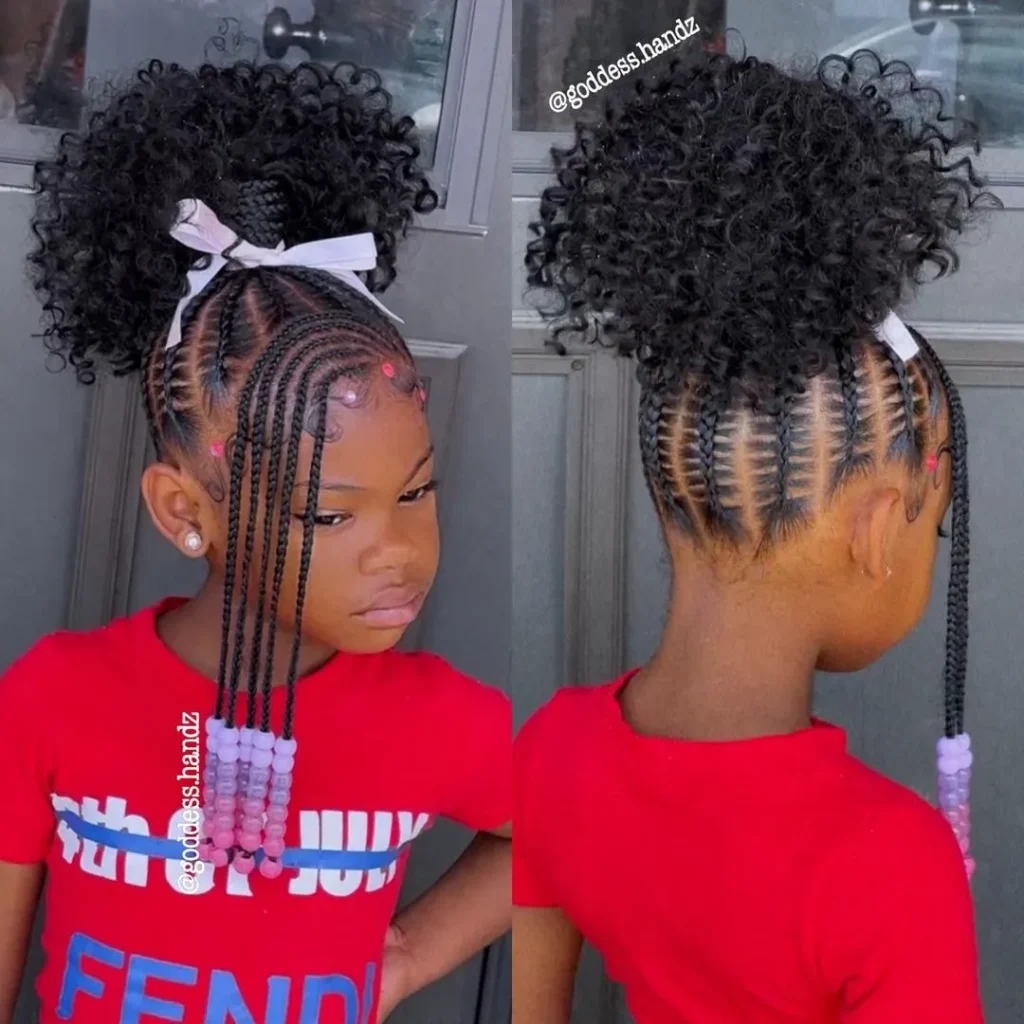 braids with curls and beads for kids