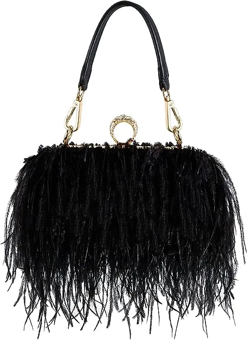 black purse with feathers