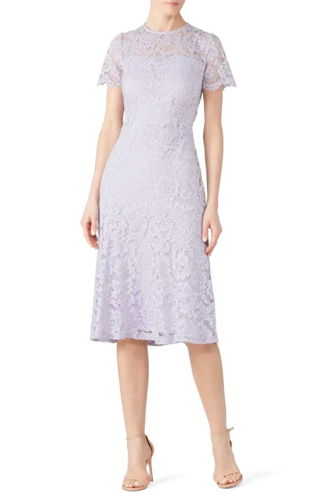 modest lavendar dress with lace + what to wear to a communion