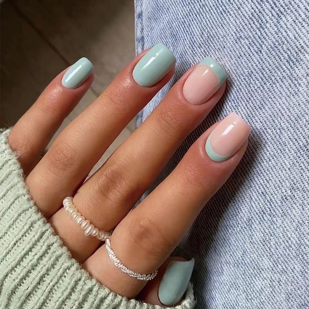 light green square nails