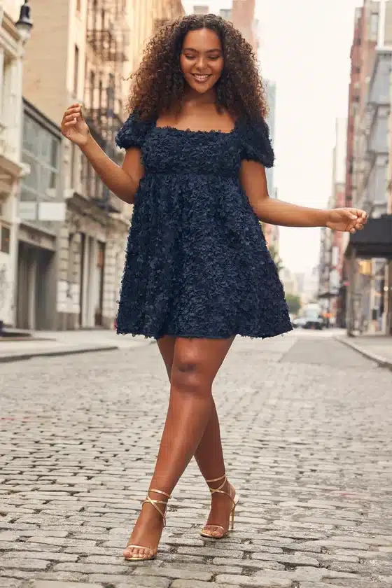 navy blue babydoll dress to hide belly