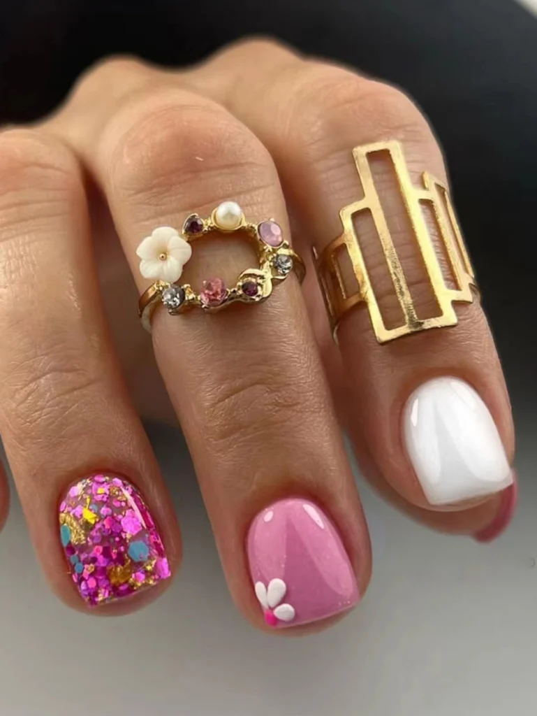 short pink Barbie square nails