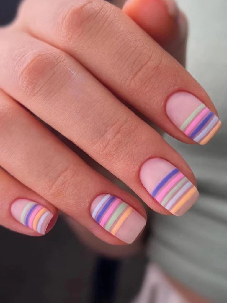 summer square nails with pastel stripes