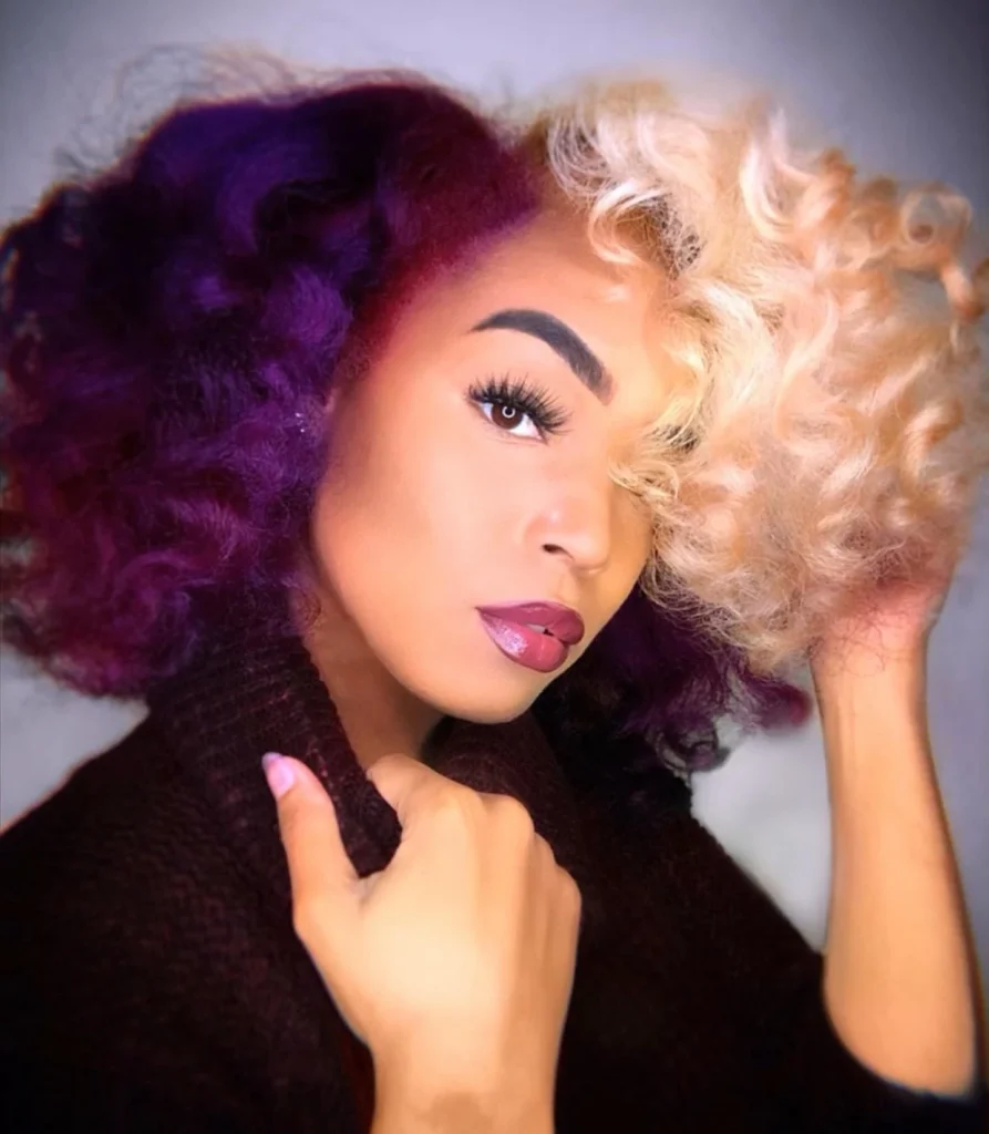 blonde and purple hair on black woman