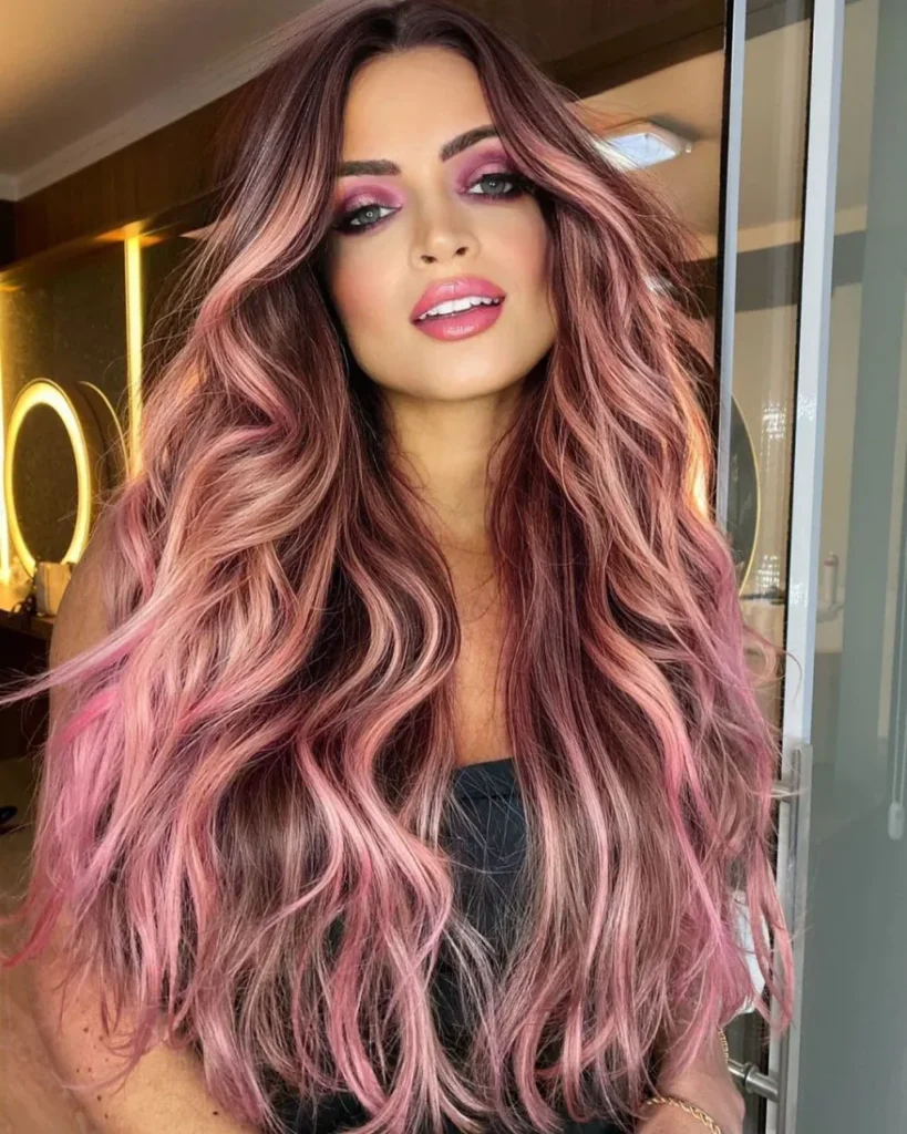 brown and pink peach hair