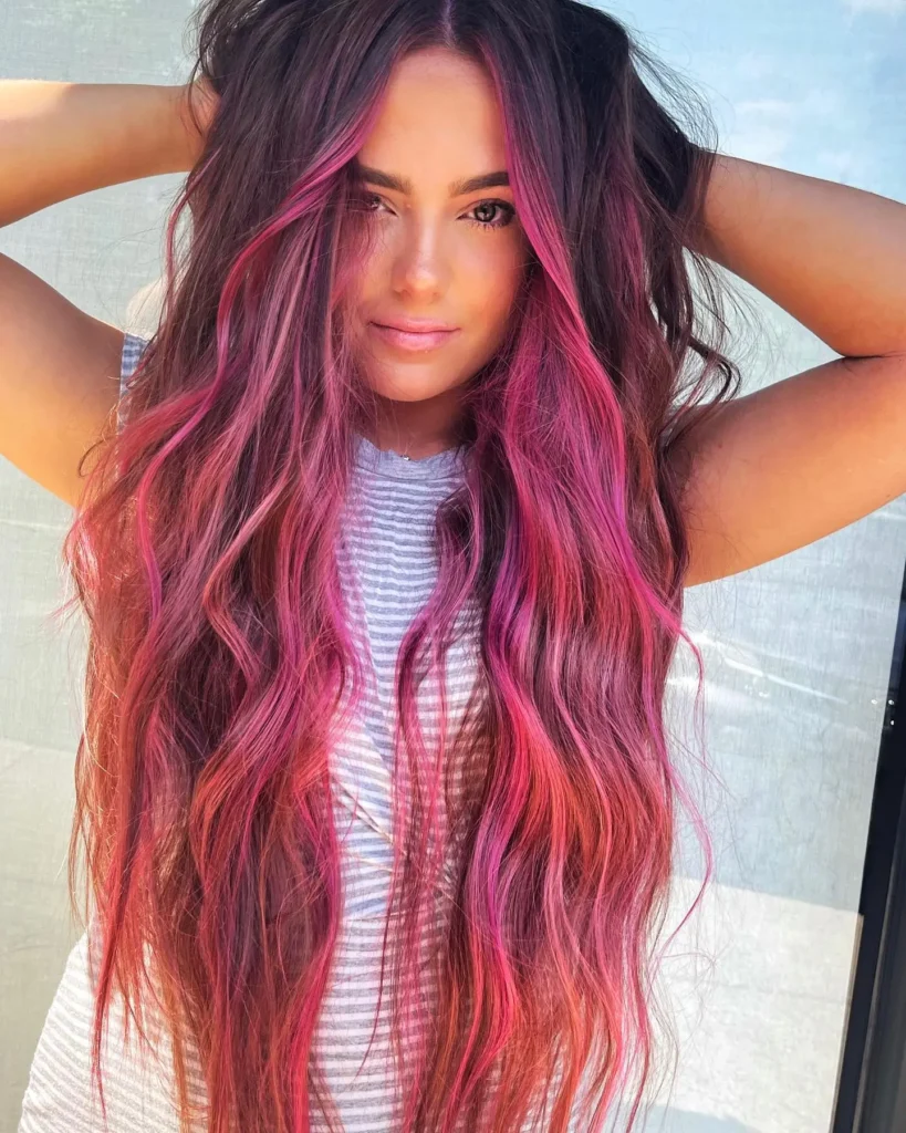brown hair with hot pink highlights