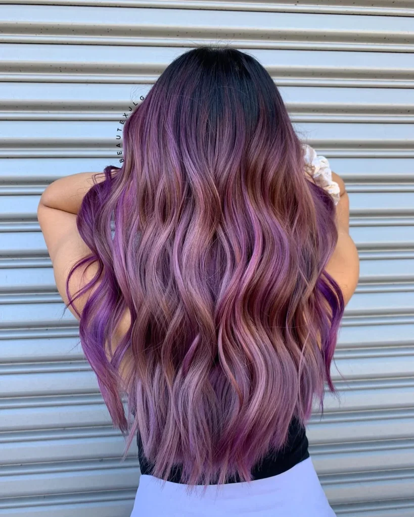 brown hair with purple streaks