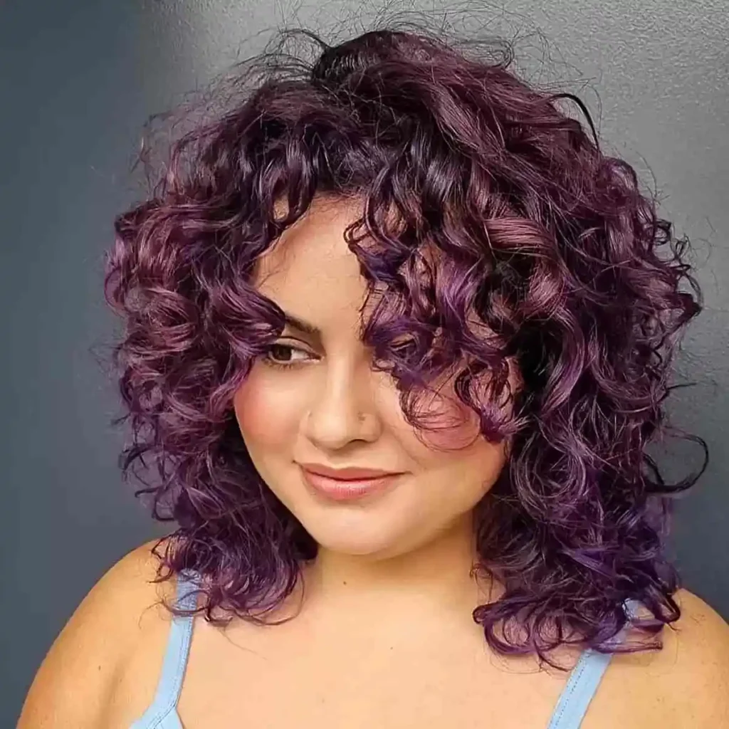 curly brown and purple hair