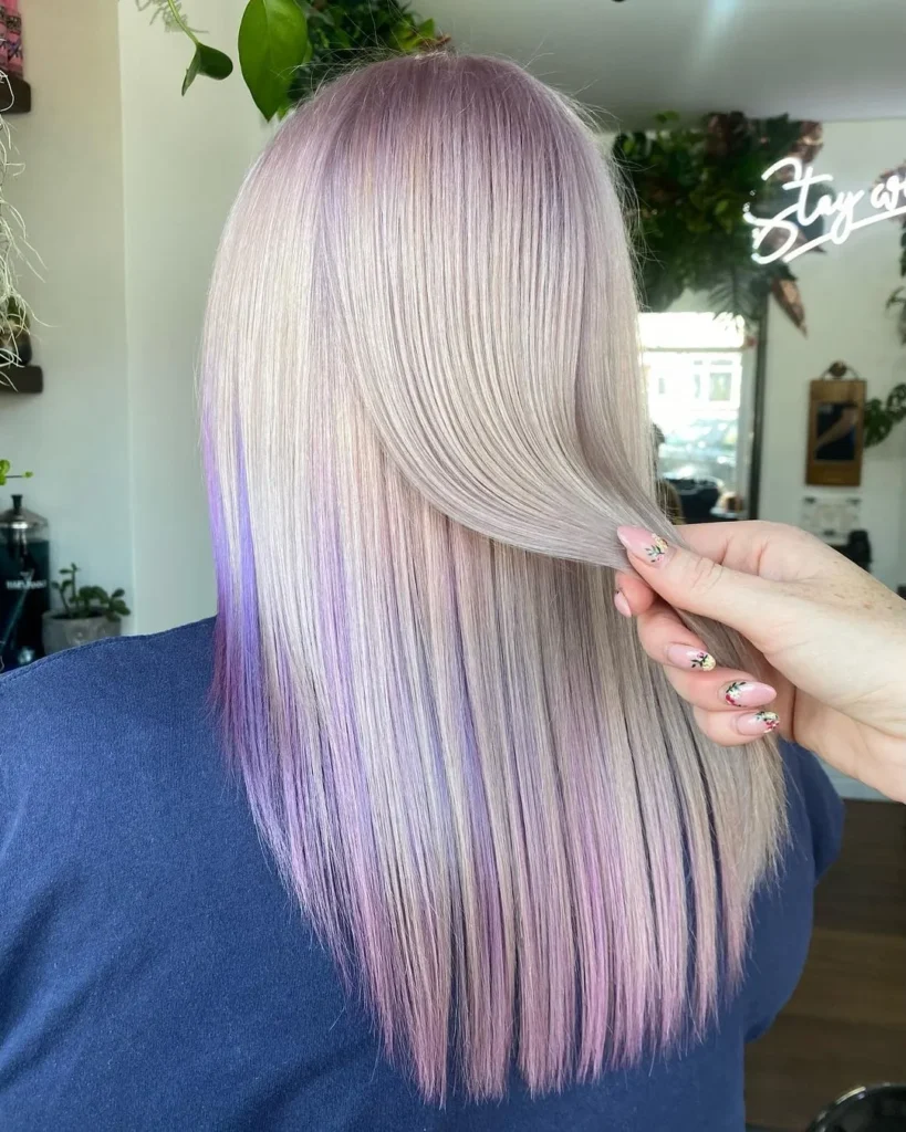 light blonde hair with purple highlights