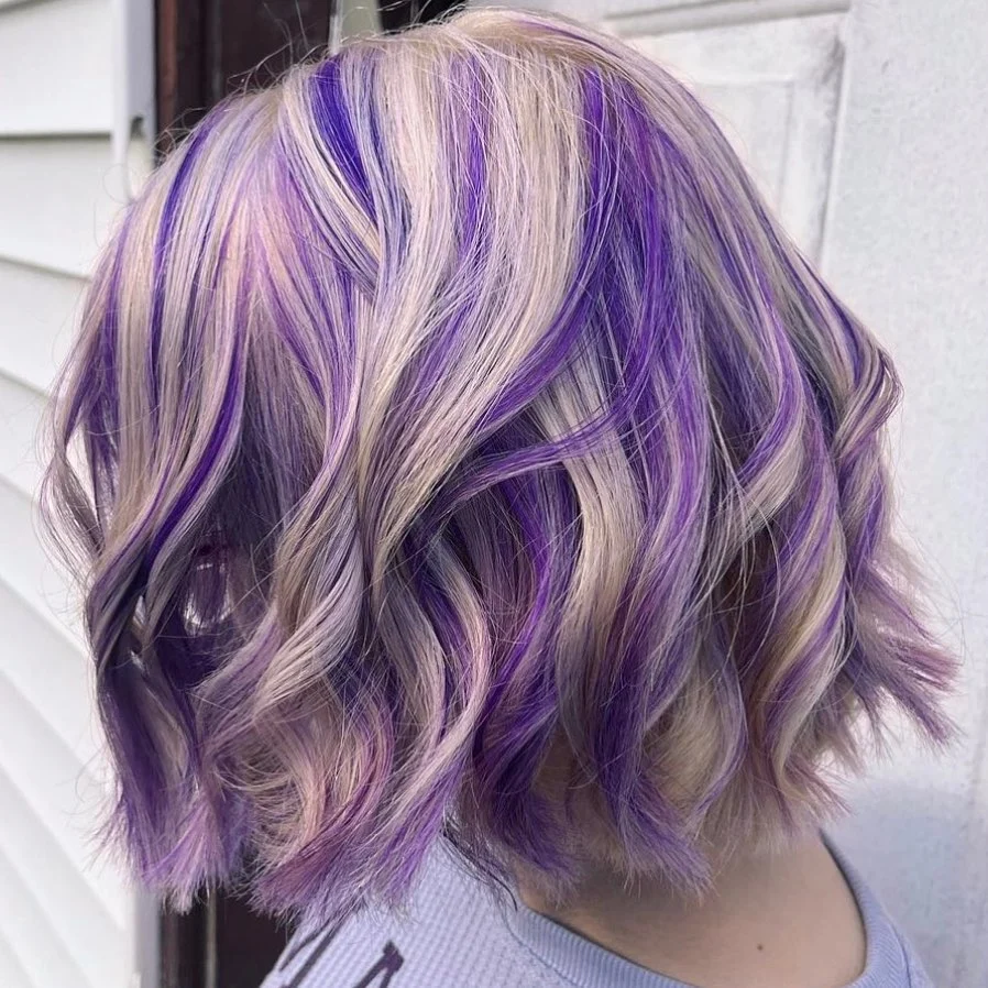 medium blonde hair with purple highlights