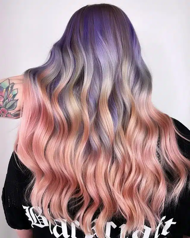 purple, blonde, and pink hair
