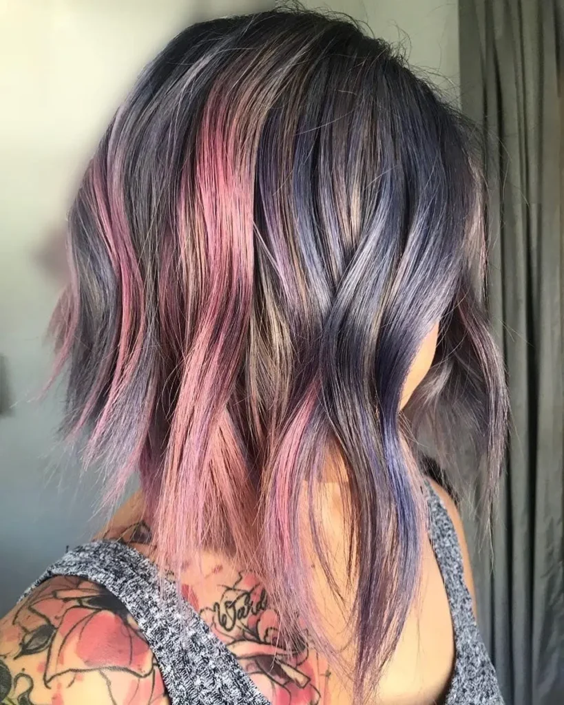 purple, brown, and pink rose hair