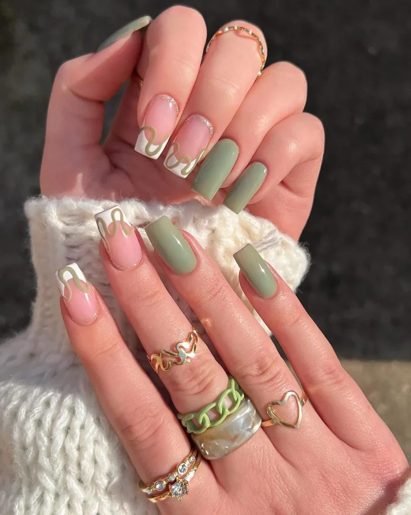 sage green and brown nails