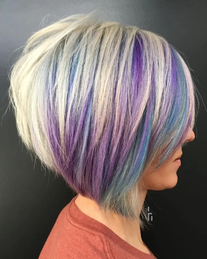 short blonde, purple, and blue hair