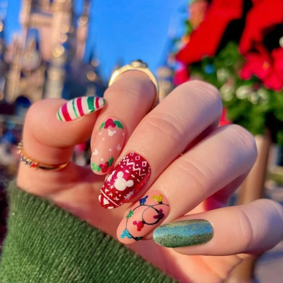 Disney Christmas nails with Mickey