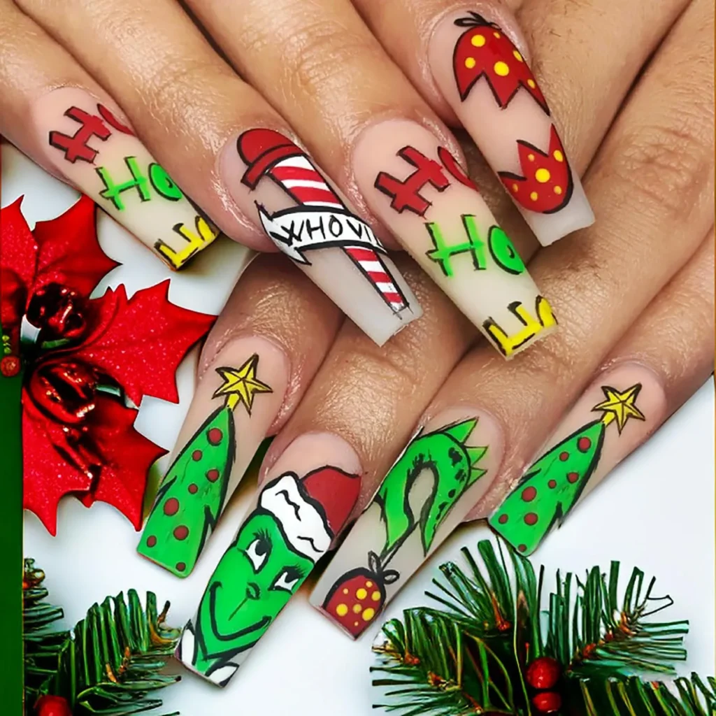 Grinch Christmas nail designs