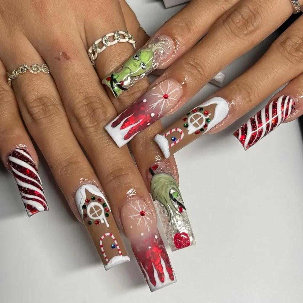 The Grinch holiday nail designs