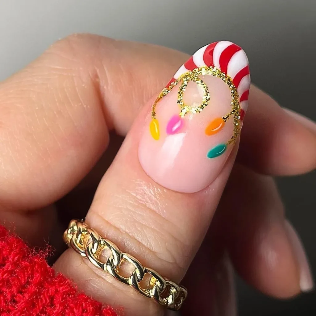 cute Christmas nails with candy canes