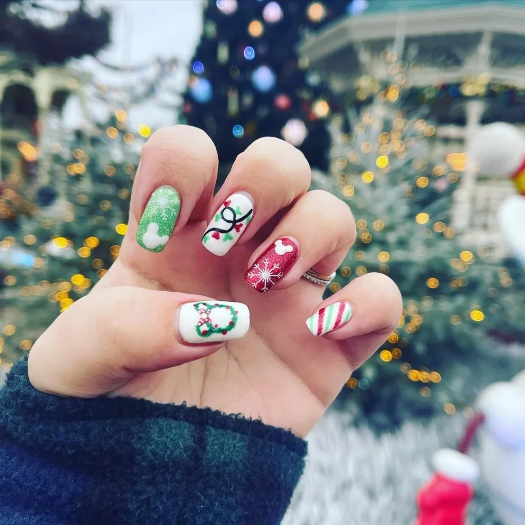 cute and festive Disney Christmas nails