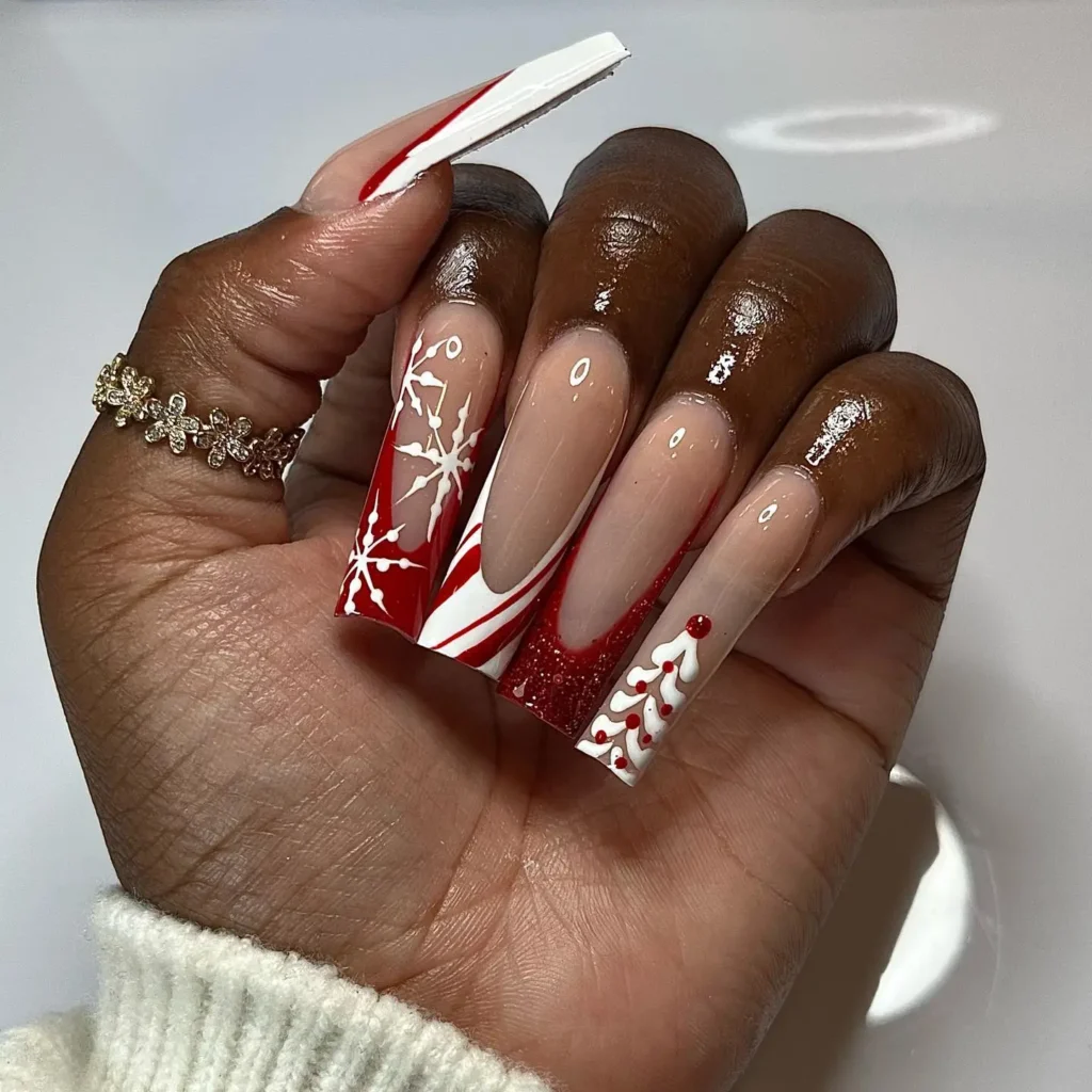 long Christmas nails on black skin