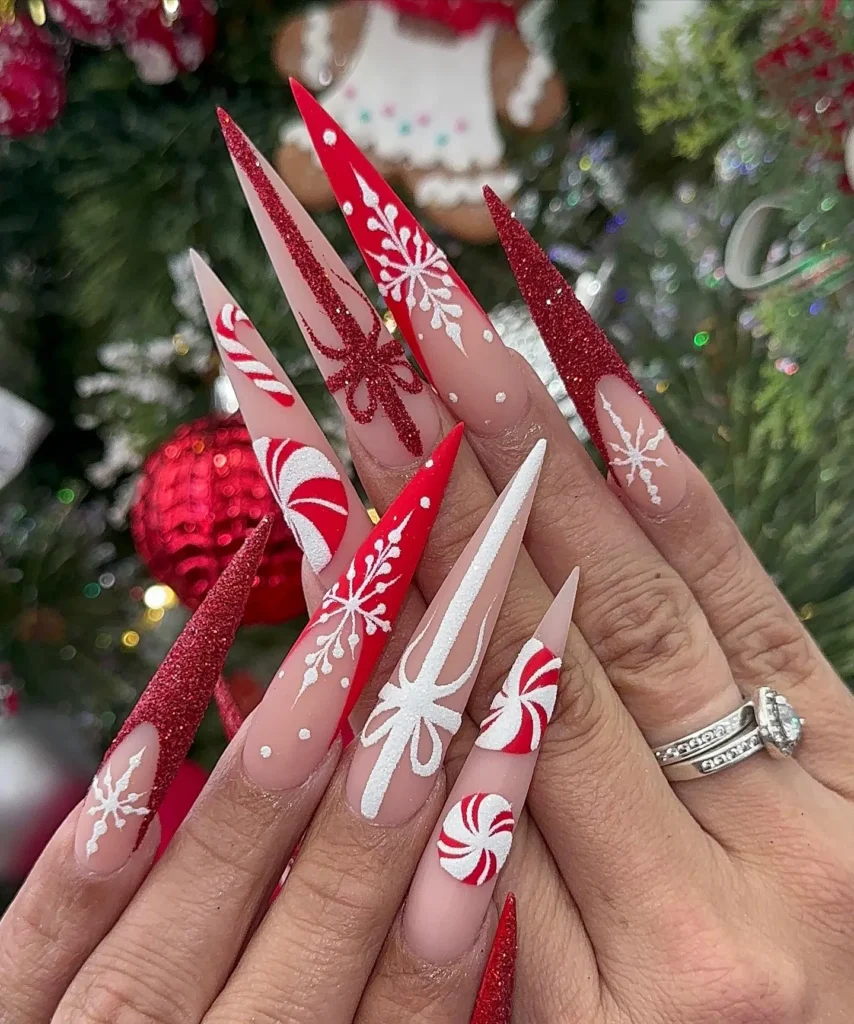 long pointed Christmas nails