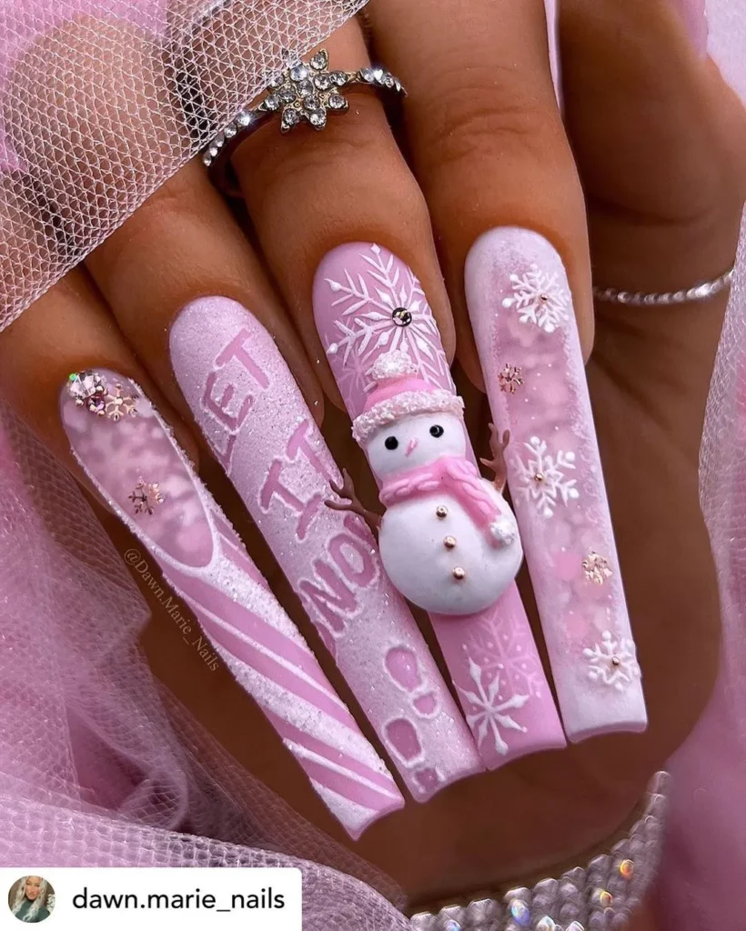 pink snowman nails