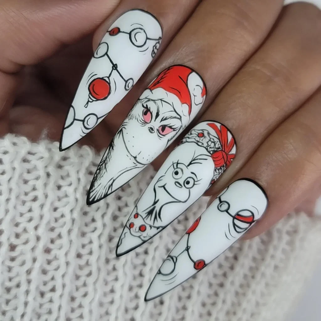 red and white Grinch nail designs