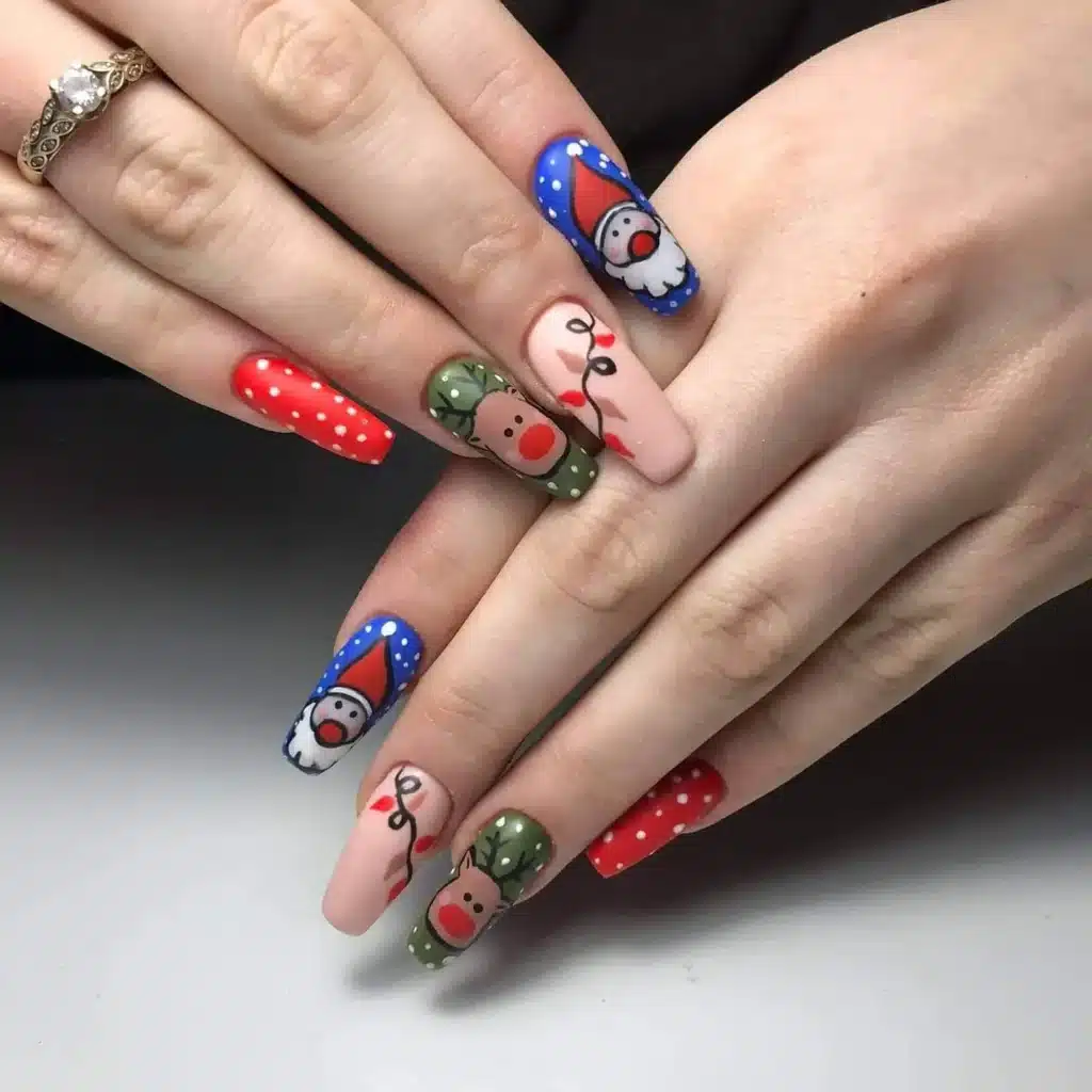 reindeer and Santa Clause nails