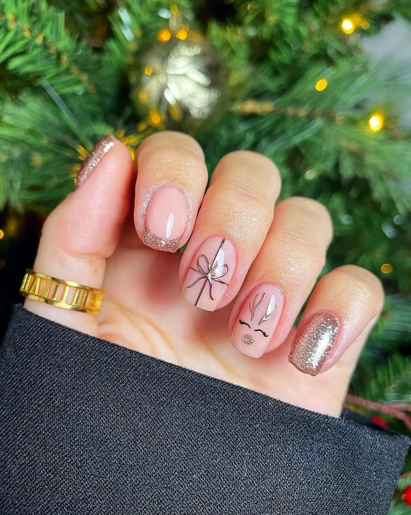 reindeer nails with a Christmas bow