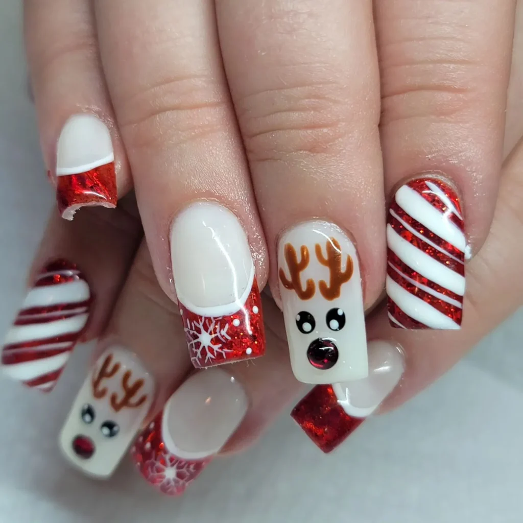 reindeer nails with candy canes