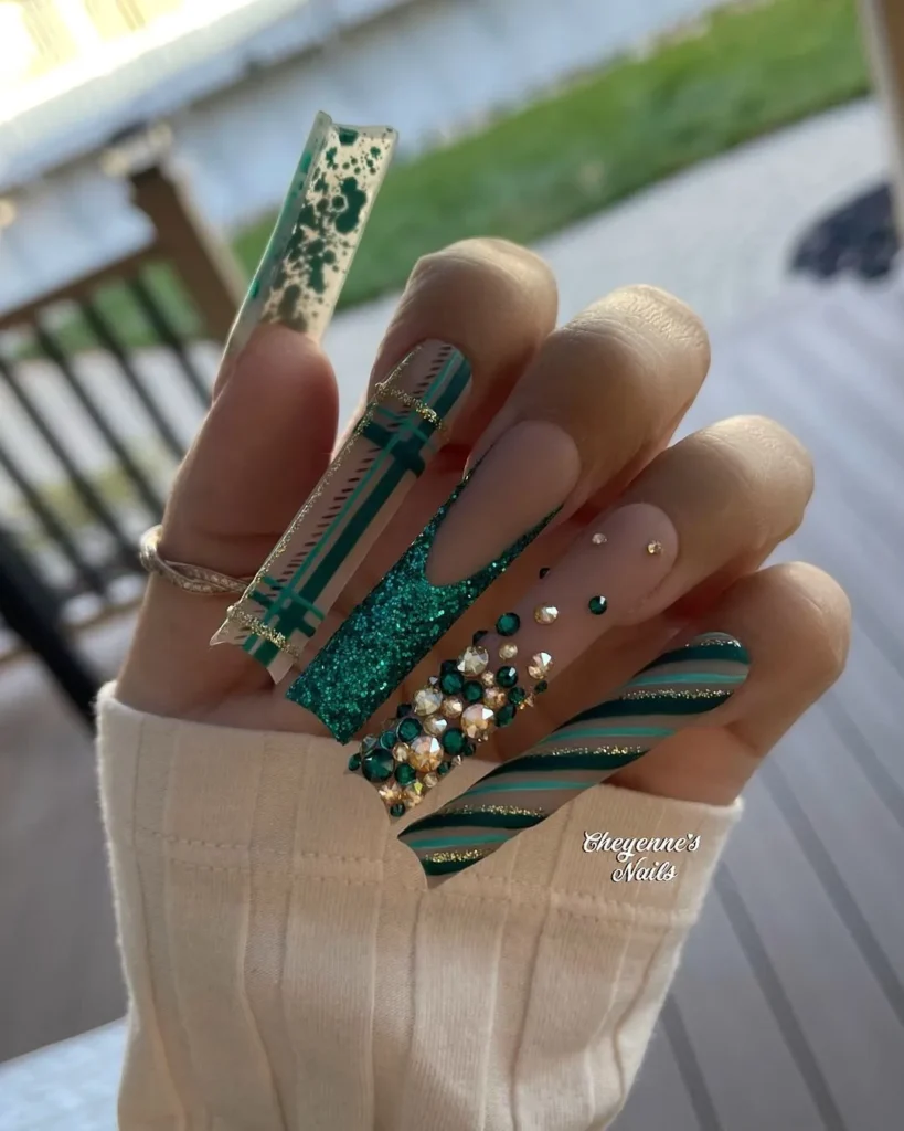 rhinestone Christmas nails