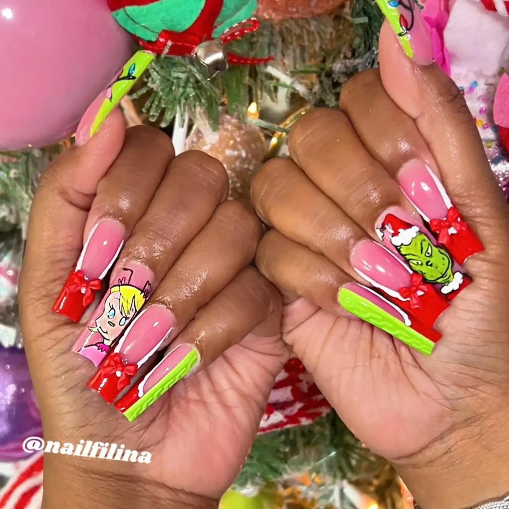 The Grinch Christmas nails